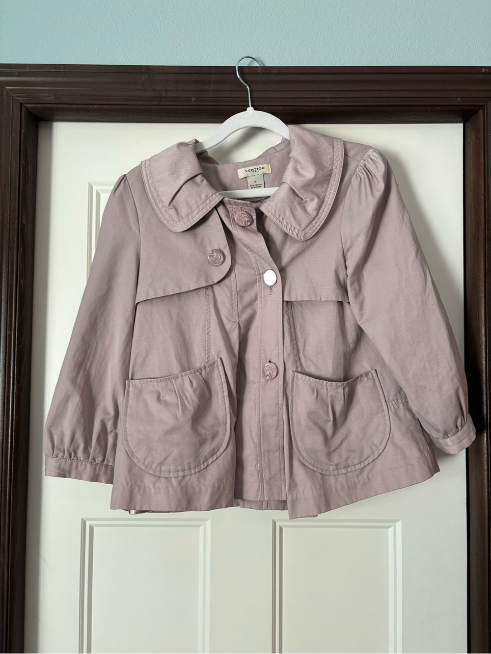 Vertigo Paris Dusty Mauve Raincoat with Peter Pan Collar sz Medium